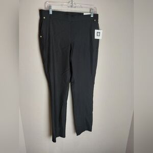 NWT Anne Klein Slim Ankle Pull On Pants Sz 10 Black/Gold Tacks Retail $89